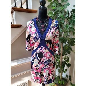 Baby Phat Women Multicolor Nylon V-Neck Short Sleeve Casual Knee Length Dress XL